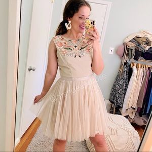 Needle & Thread Nude Floral Tulle Mini Dress Sz 8